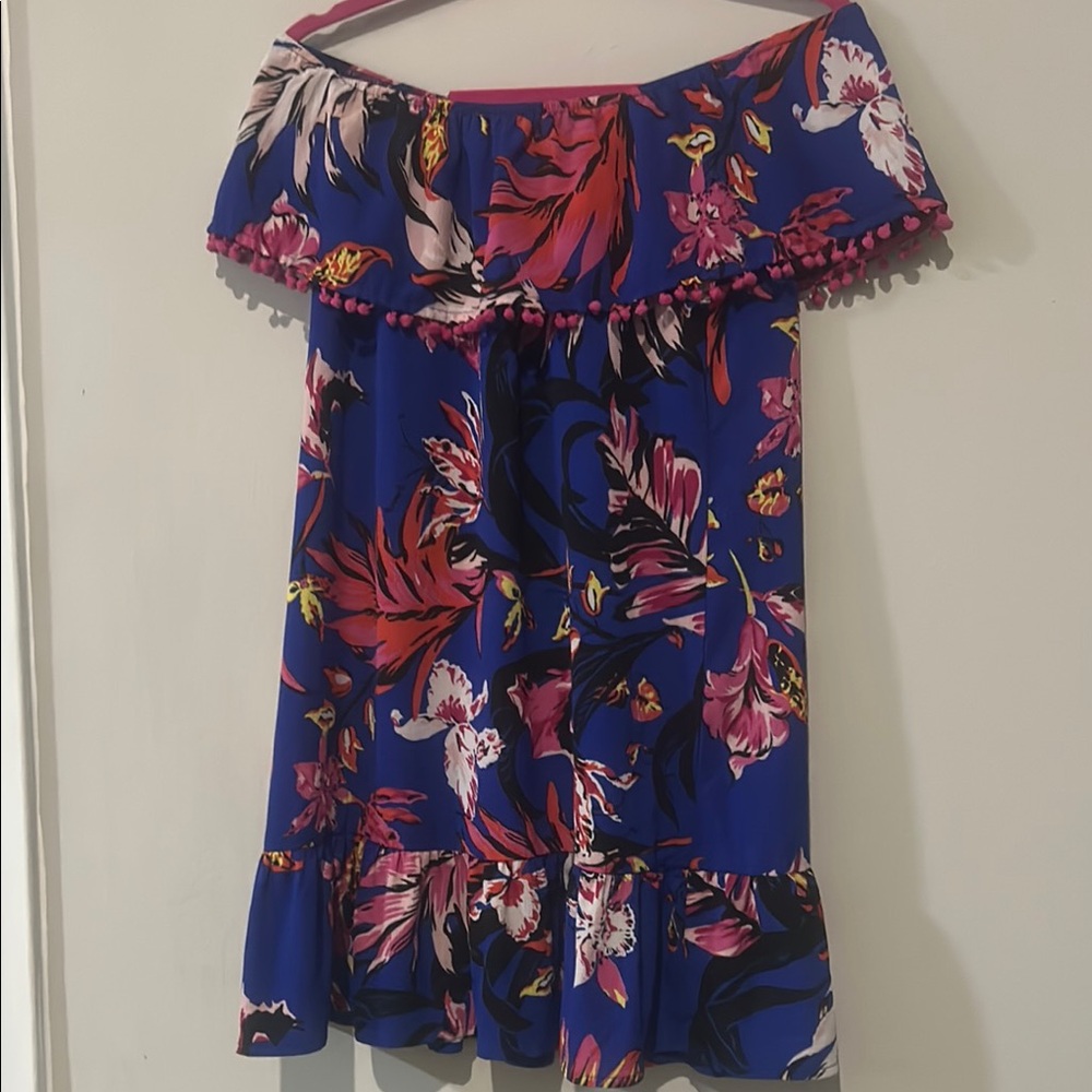 Boohoo Blue Ruffled Off-Shoulder Sundress